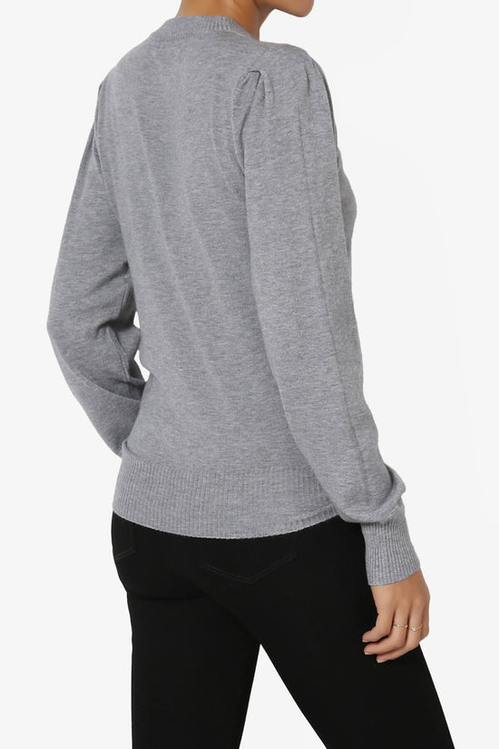 Load image into Gallery viewer, Bcarina Pleated Shoulder Crew Neck Sweater HEATHER GREY_4
