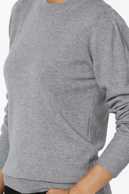 Load image into Gallery viewer, Bcarina Pleated Shoulder Crew Neck Sweater HEATHER GREY_5
