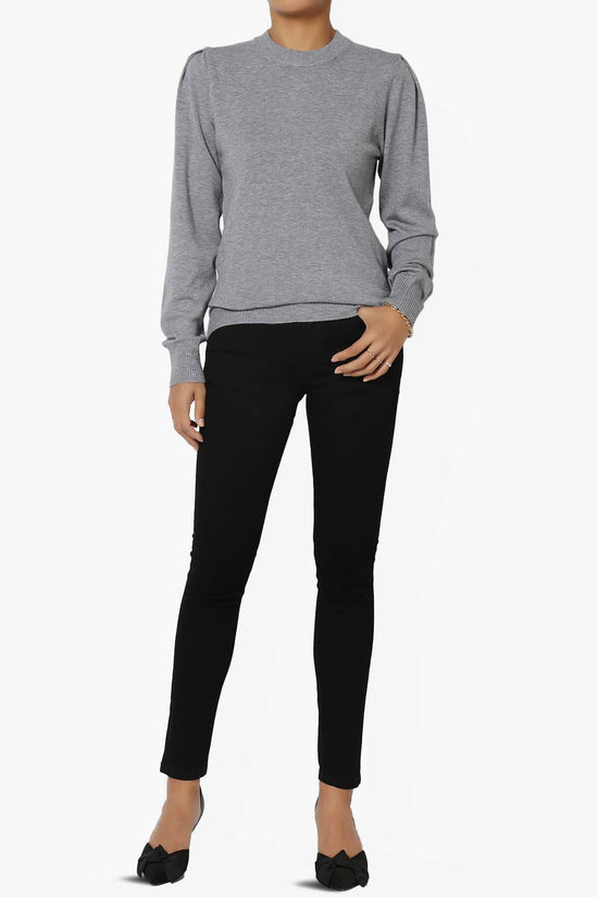 Load image into Gallery viewer, Bcarina Pleated Shoulder Crew Neck Sweater HEATHER GREY_6

