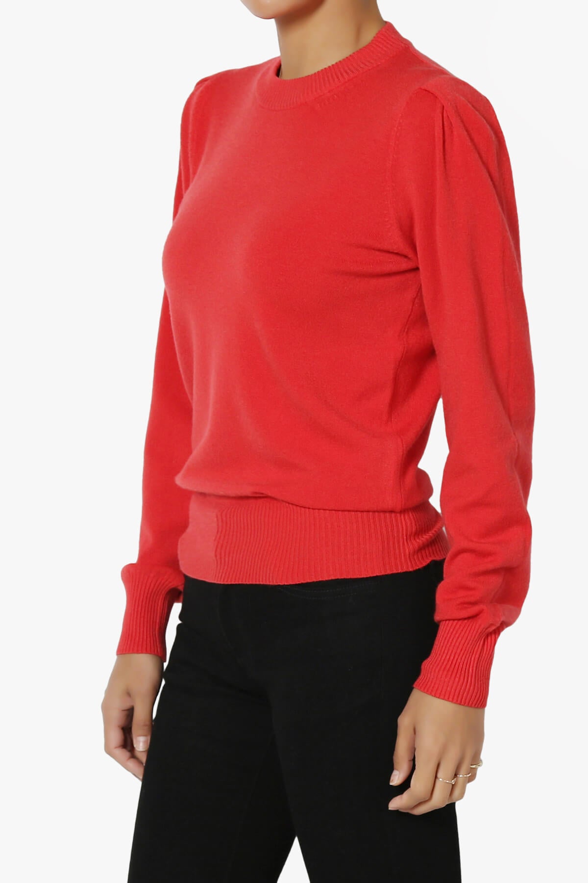 Bcarina Pleated Shoulder Crew Neck Sweater LT RED_3