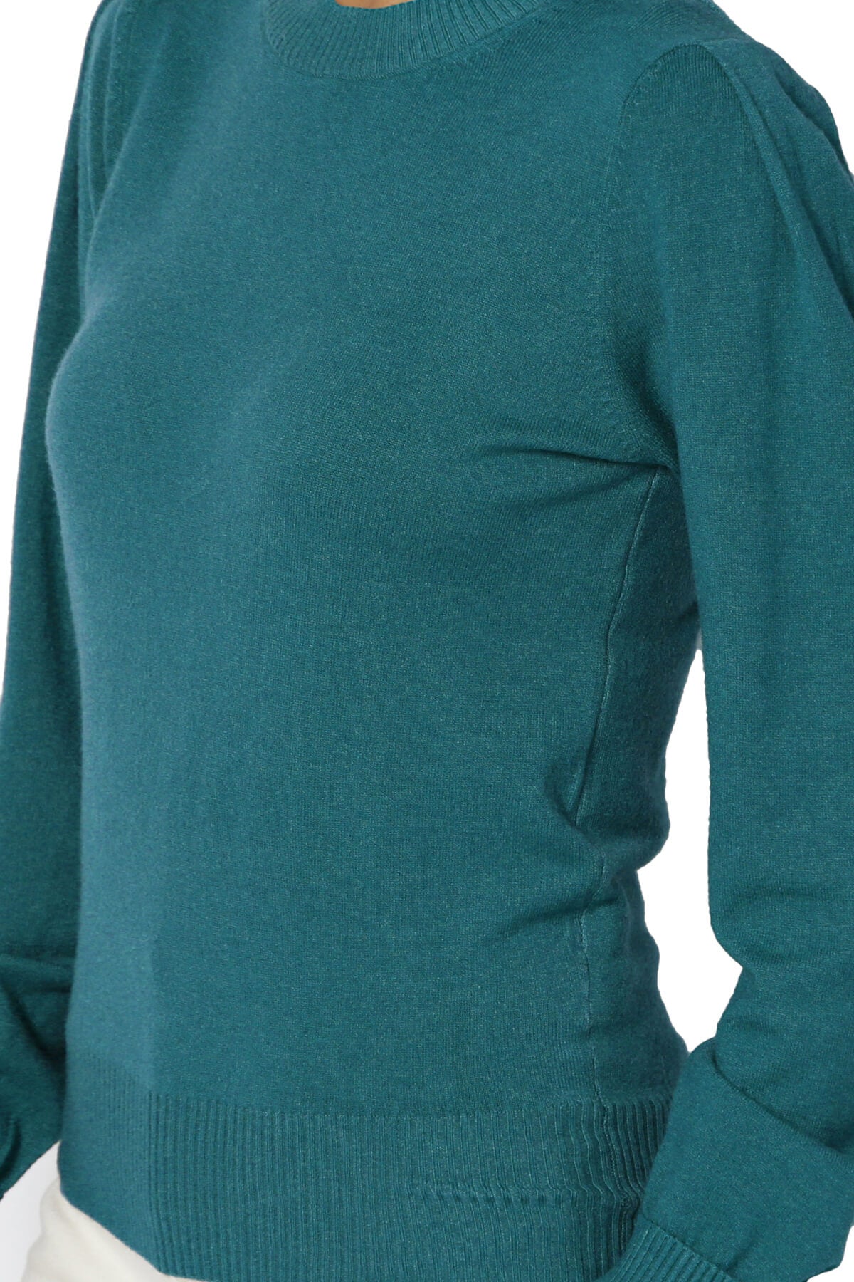 Load image into Gallery viewer, Bcarina Pleated Shoulder Crew Neck Sweater OCEAN TEAL_5
