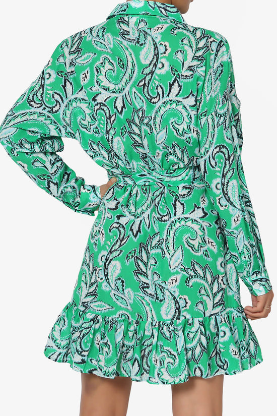Becka 3/4 Sleeve Ruffle Shirt Mini Dress KELLY GREEN_2