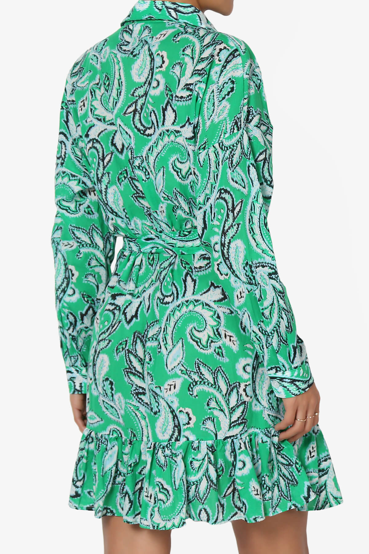 Becka 3/4 Sleeve Ruffle Shirt Mini Dress KELLY GREEN_4