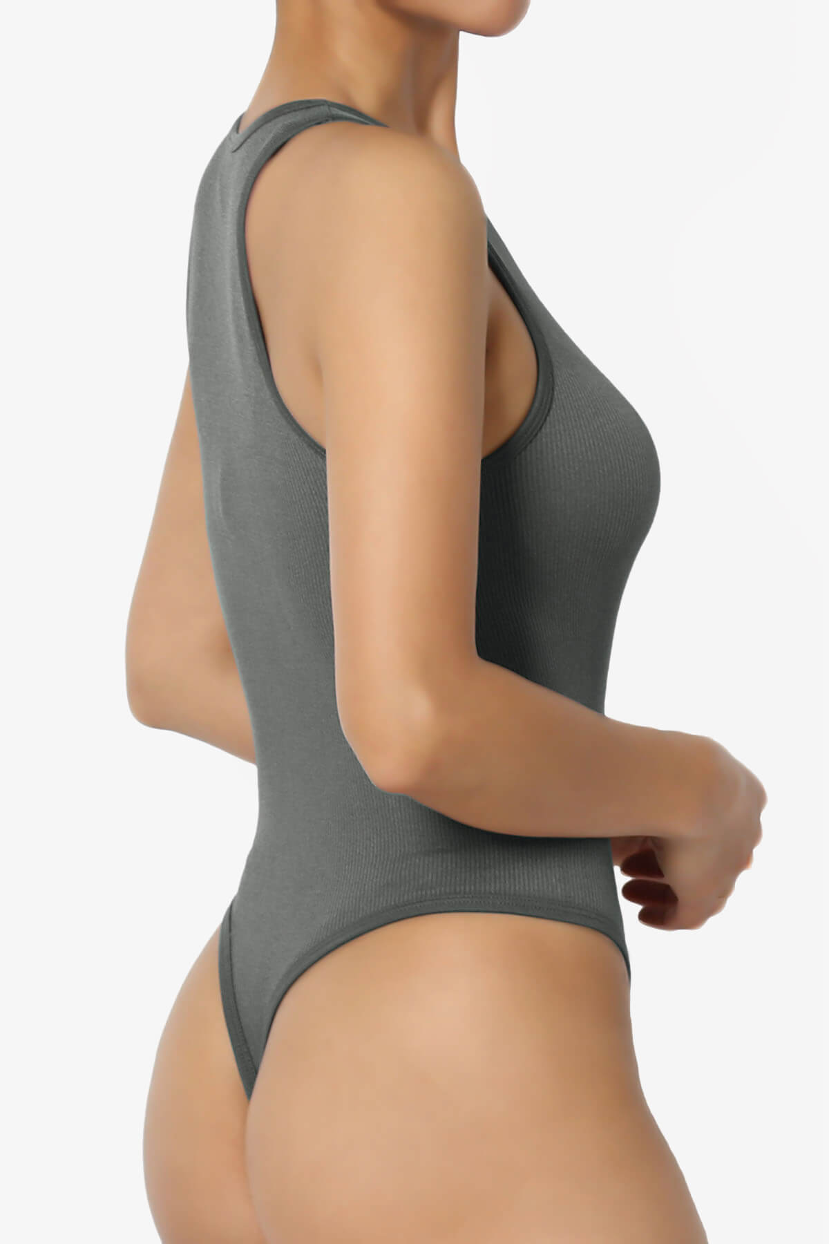 Belinda Ribbed Tank Thong Bodysuit DARK GREY_4