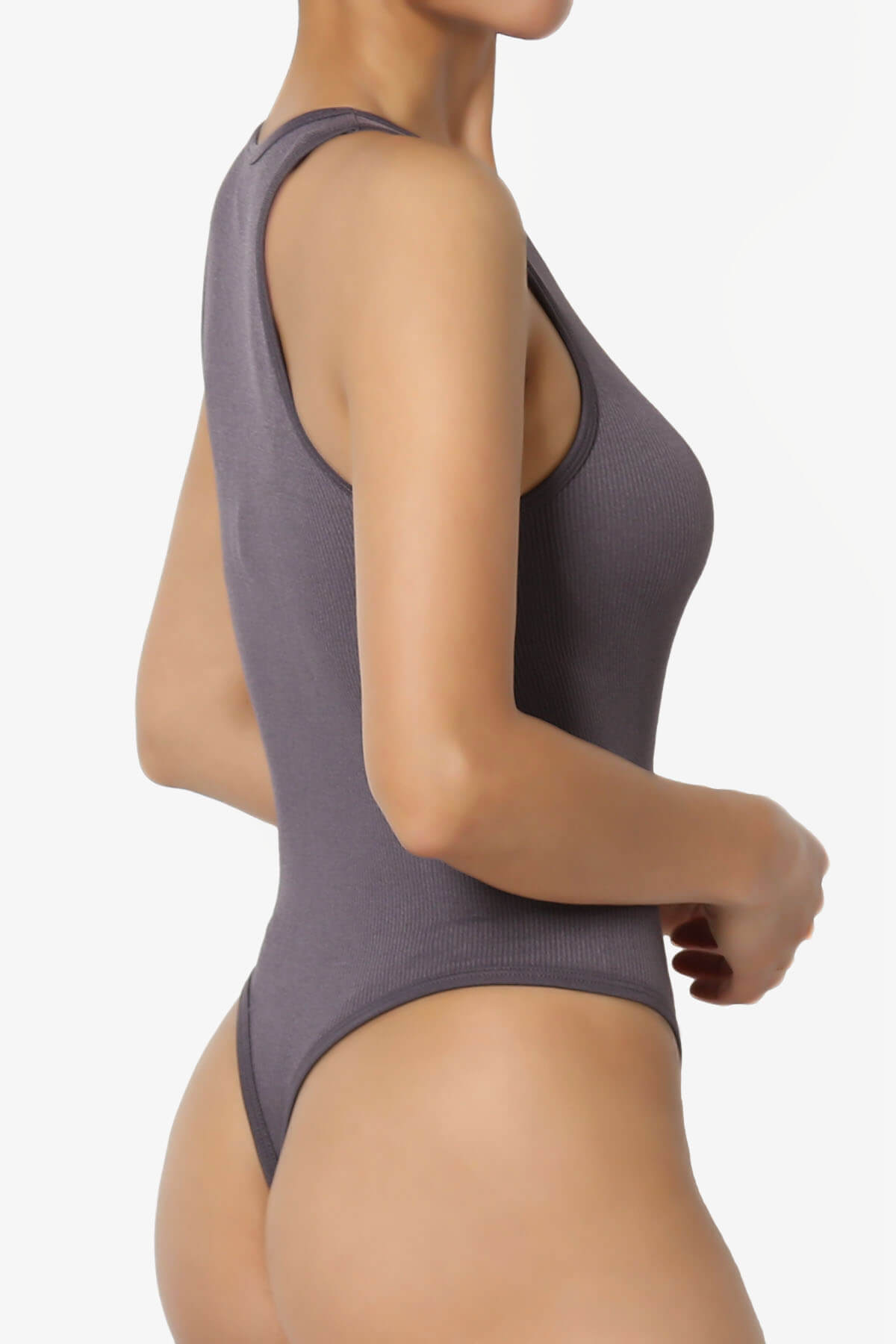 Belinda Ribbed Tank Thong Bodysuit LILAC GREY_4