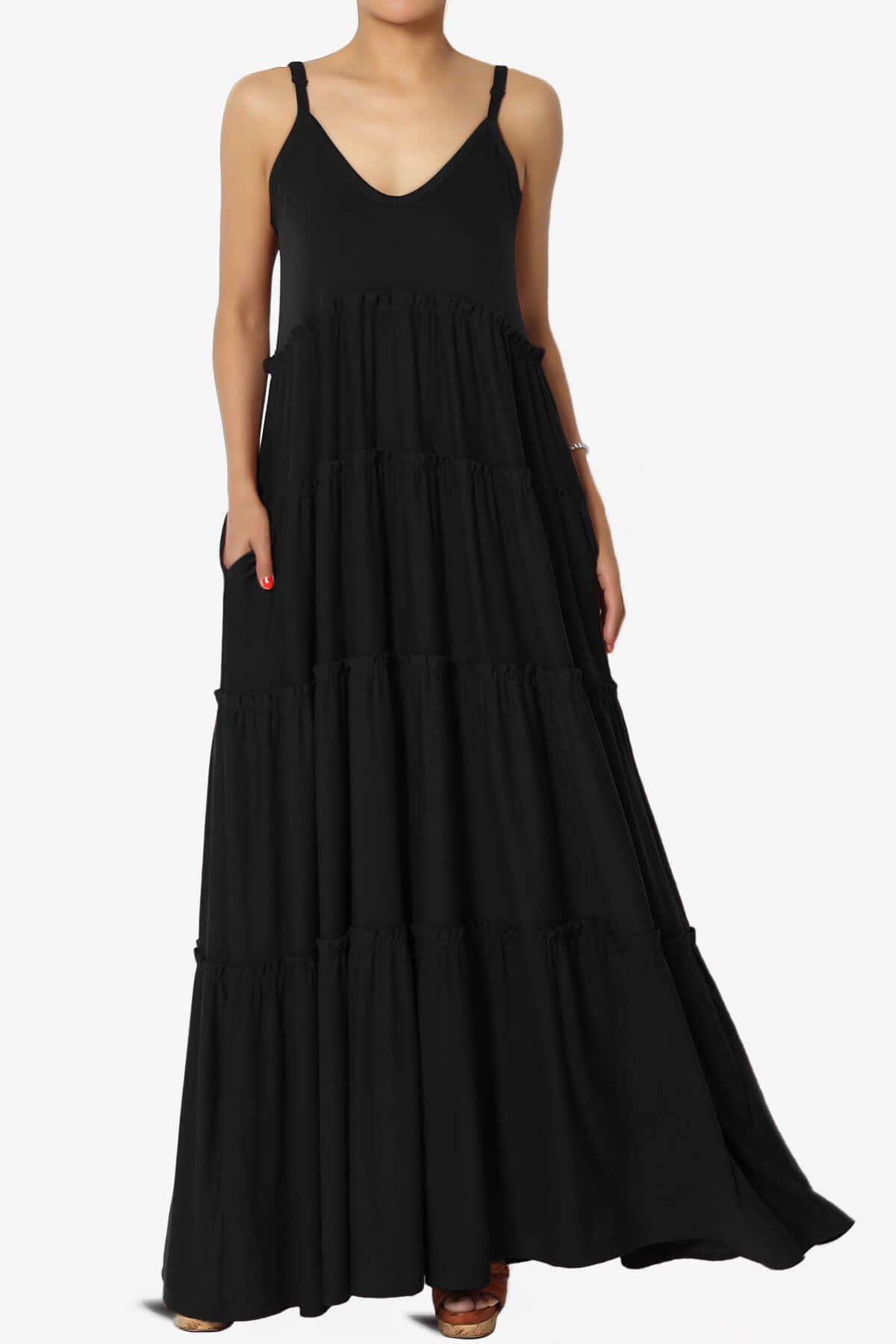 Bennet Ruffle Tiered Pocket Cami Maxi Dress BLACK_1