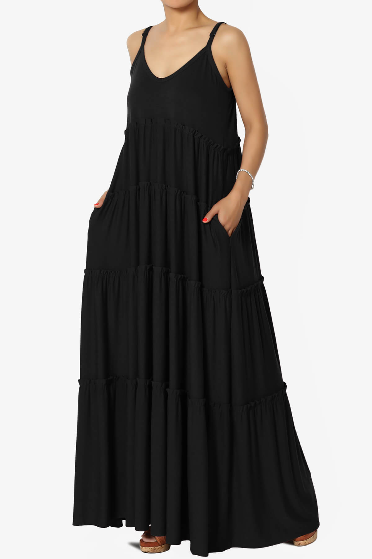 Bennet Ruffle Tiered Pocket Cami Maxi Dress BLACK_3