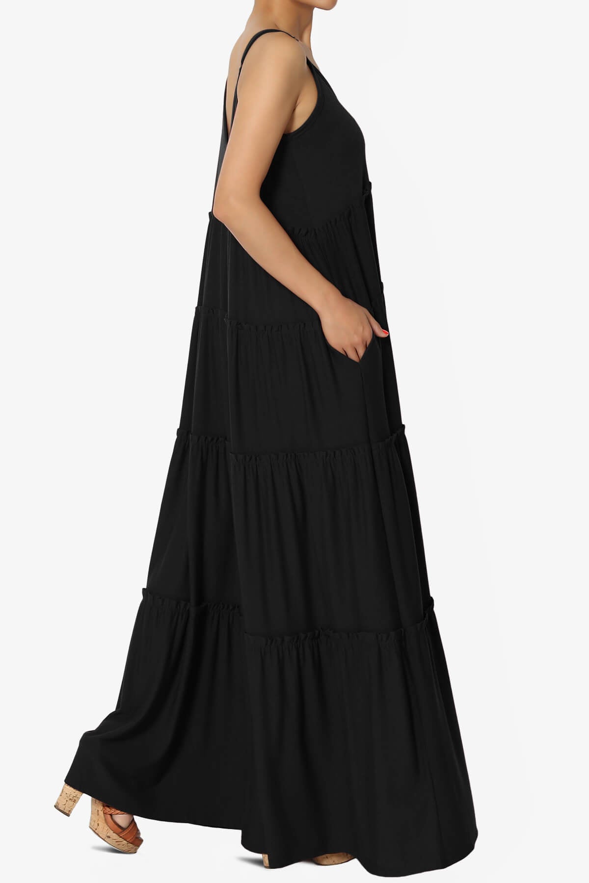 Bennet Ruffle Tiered Pocket Cami Maxi Dress BLACK_4