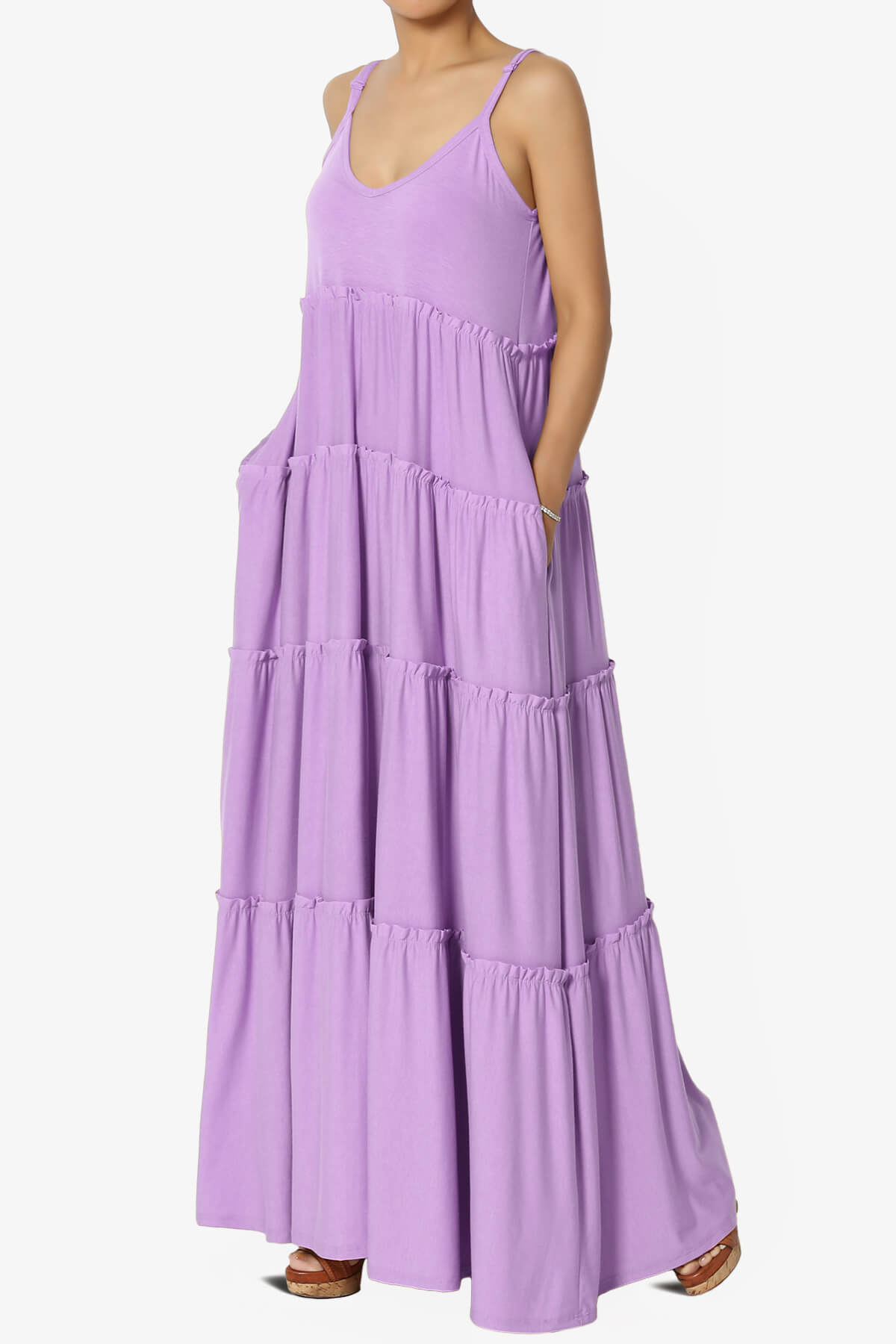 Bennet Ruffle Tiered Pocket Cami Maxi Dress BRIGHT LAVENDER_3