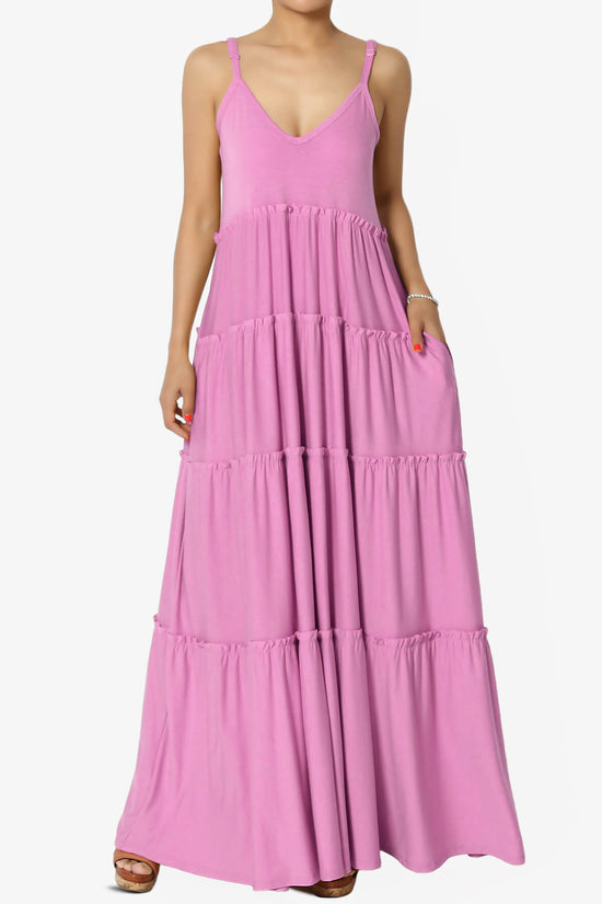 Bennet Ruffle Tiered Pocket Cami Maxi Dress CANDY PINK_1