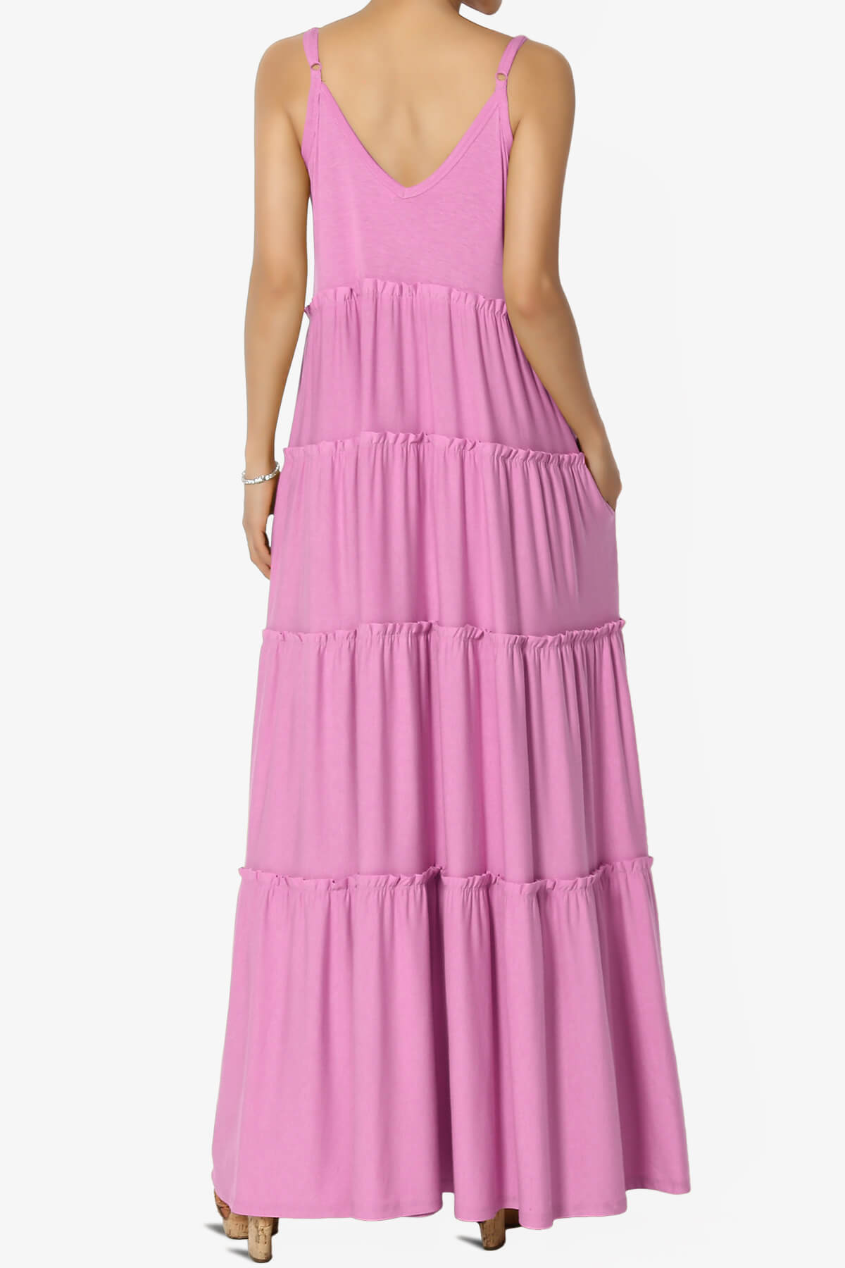 Bennet Ruffle Tiered Pocket Cami Maxi Dress CANDY PINK_2