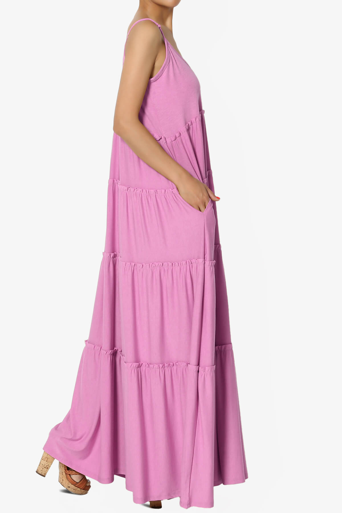 Bennet Ruffle Tiered Pocket Cami Maxi Dress CANDY PINK_4