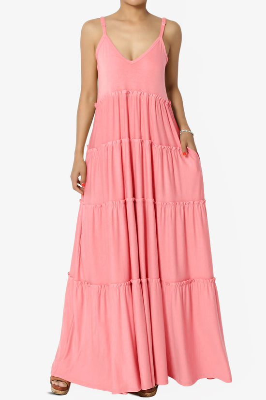 Bennet Ruffle Tiered Pocket Cami Maxi Dress CORAL PINK_1