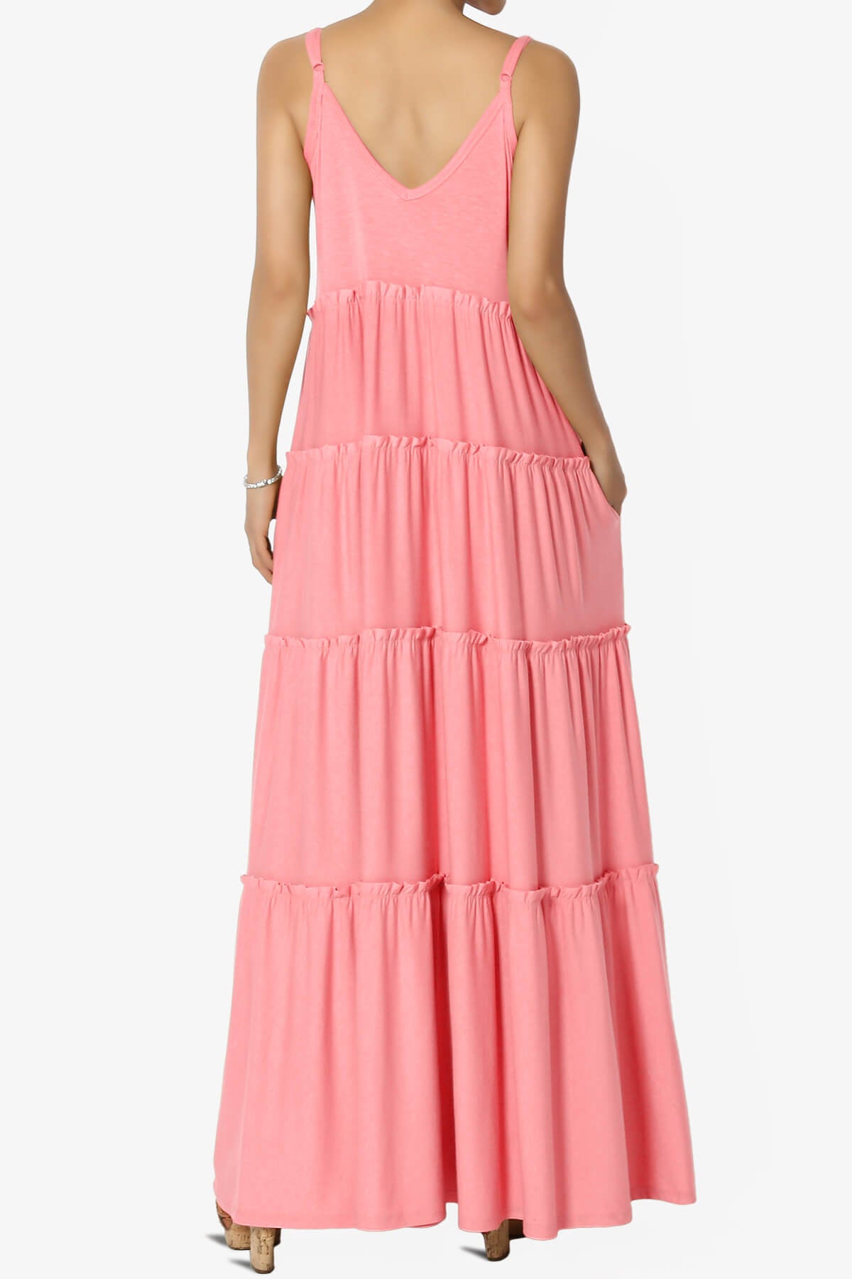 Bennet Ruffle Tiered Pocket Cami Maxi Dress CORAL PINK_2