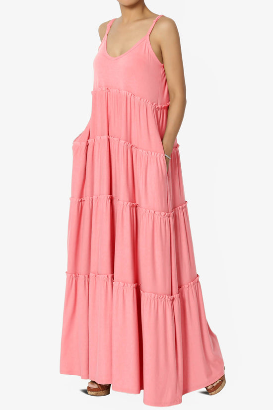 Bennet Ruffle Tiered Pocket Cami Maxi Dress CORAL PINK_3