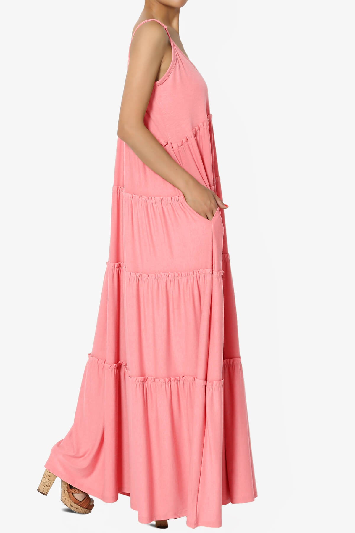 Bennet Ruffle Tiered Pocket Cami Maxi Dress CORAL PINK_4