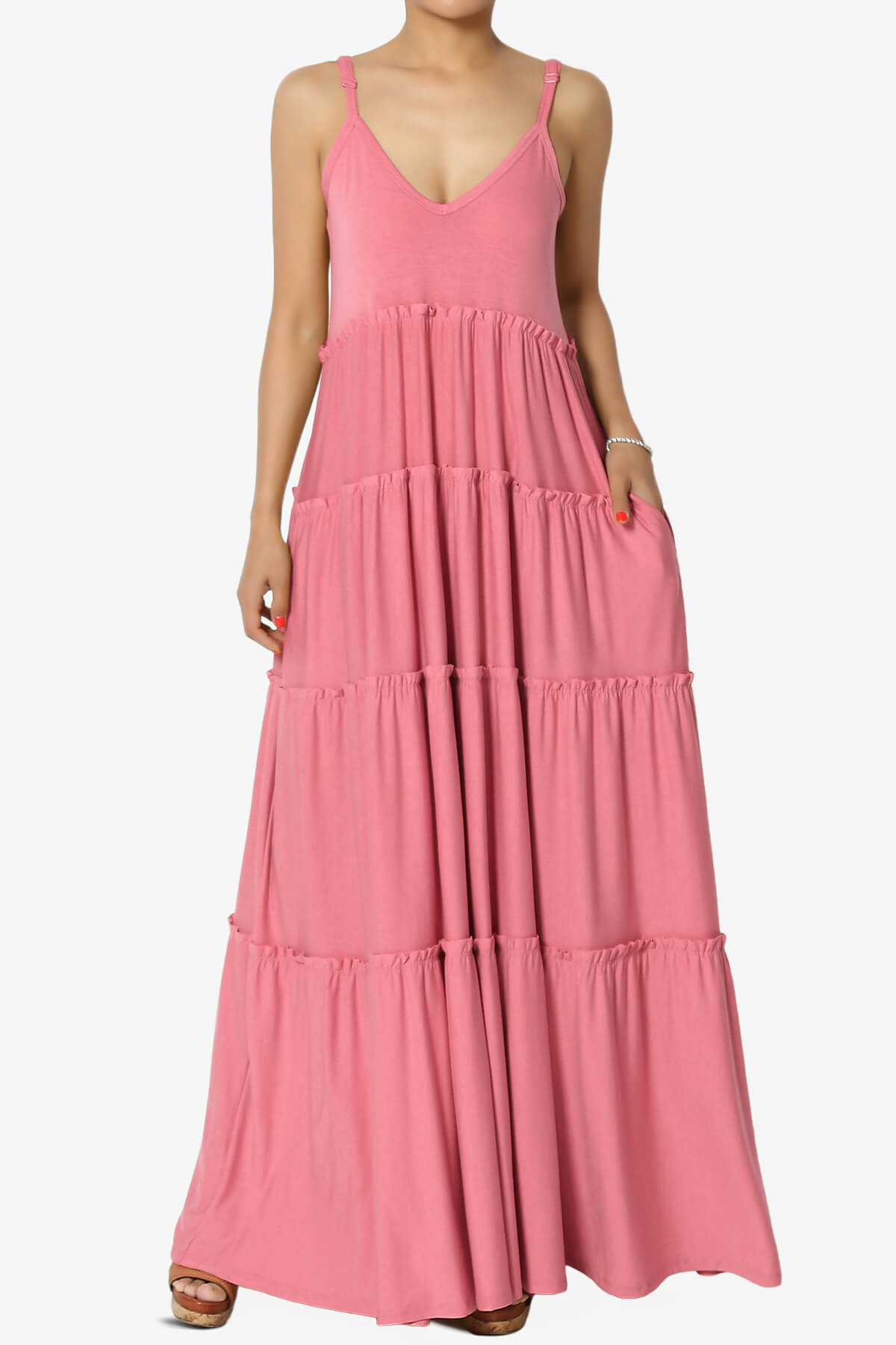 Bennet Ruffle Tiered Pocket Cami Maxi Dress DESERT ROSE_1