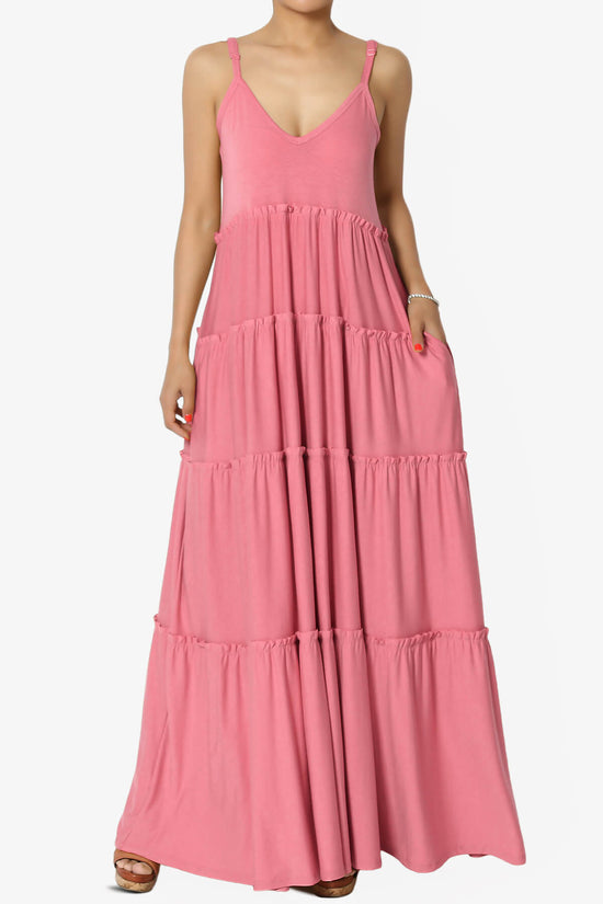 Bennet Ruffle Tiered Pocket Cami Maxi Dress DESERT ROSE_1