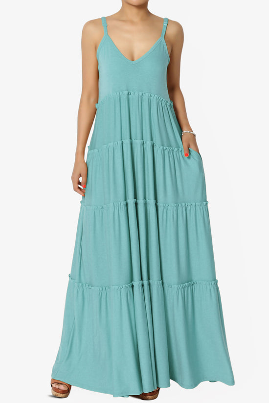 Bennet Ruffle Tiered Pocket Cami Maxi Dress DUSTY TEAL_1