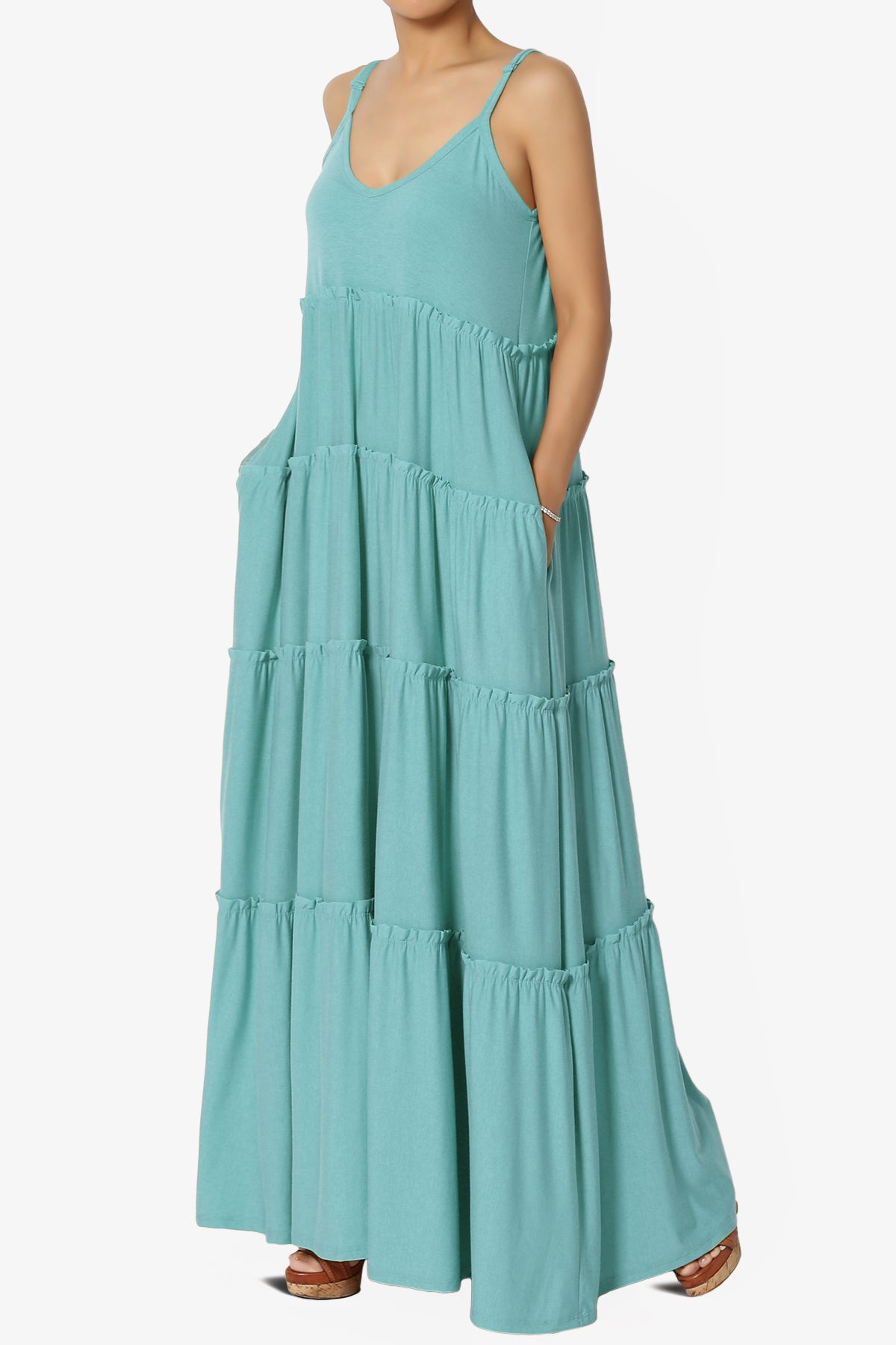 Bennet Ruffle Tiered Pocket Cami Maxi Dress DUSTY TEAL_3