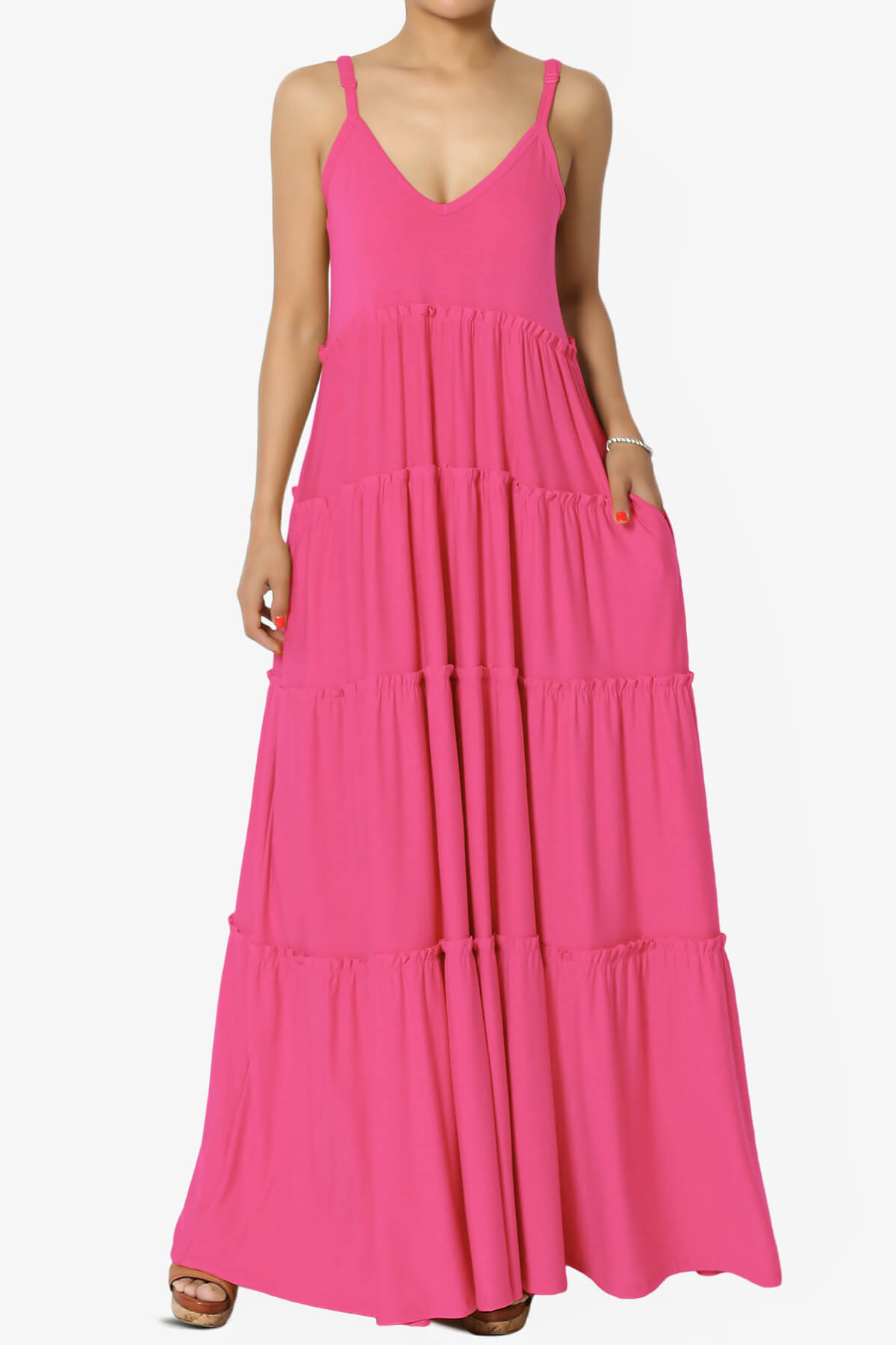 Bennet Ruffle Tiered Pocket Cami Maxi Dress FUCHSIA_1