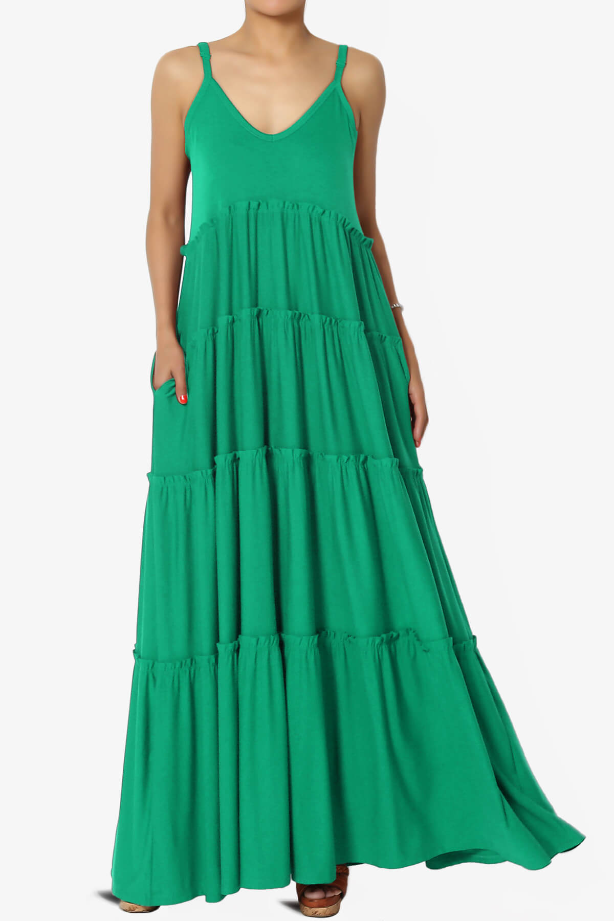 Bennet Ruffle Tiered Pocket Cami Maxi Dress KELLY GREEN_1