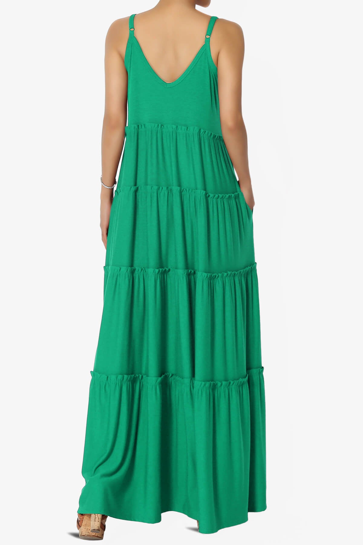 Bennet Ruffle Tiered Pocket Cami Maxi Dress KELLY GREEN_2