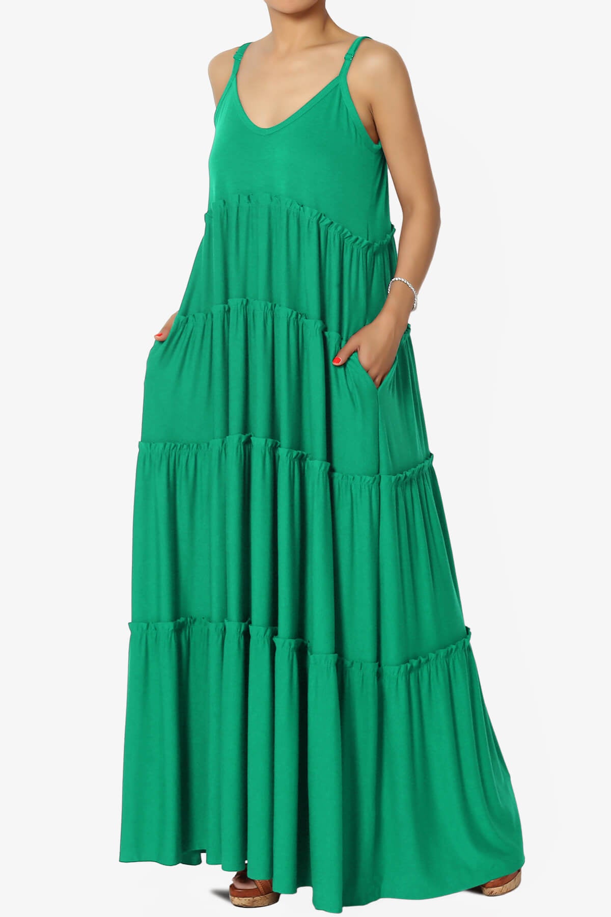 Bennet Ruffle Tiered Pocket Cami Maxi Dress KELLY GREEN_3