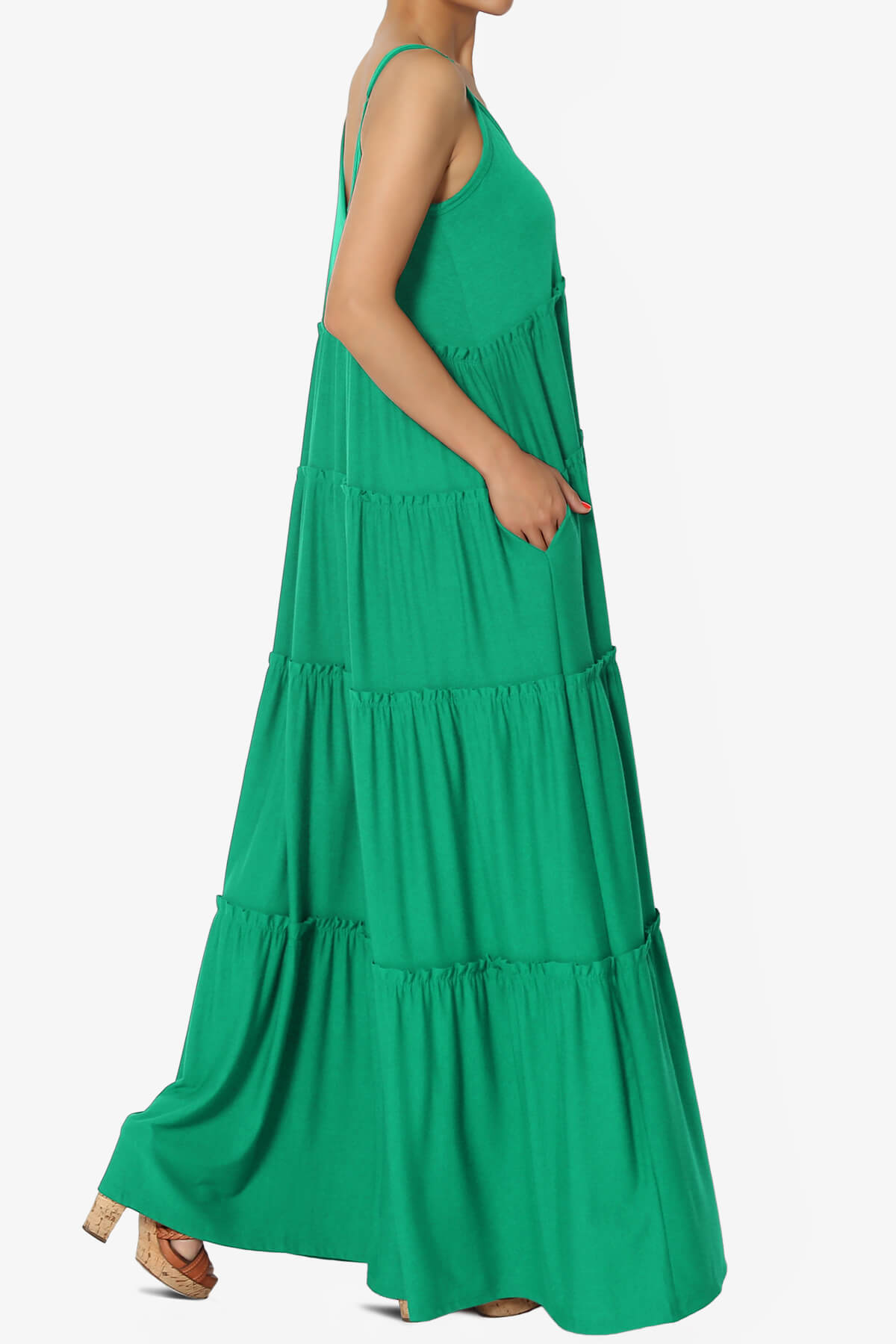 Bennet Ruffle Tiered Pocket Cami Maxi Dress KELLY GREEN_4