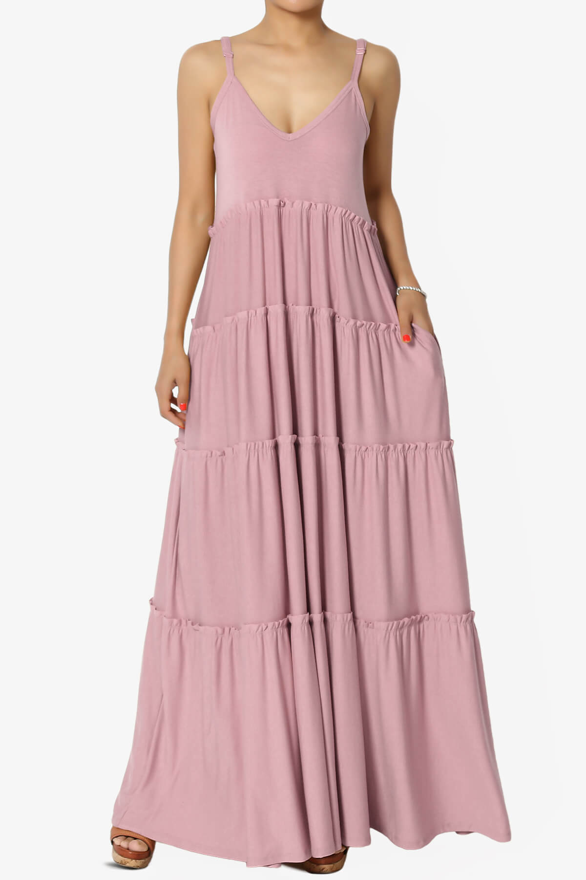 Bennet Ruffle Tiered Pocket Cami Maxi Dress LIGHT ROSE_1