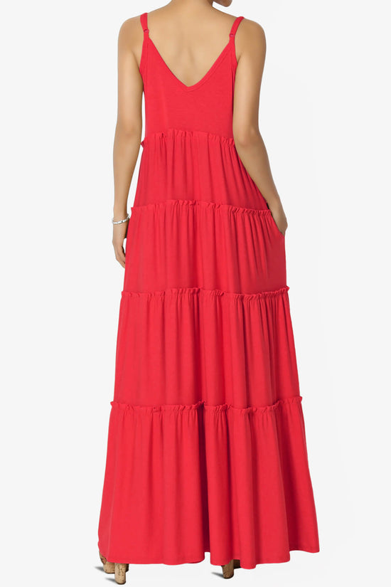 Bennet Ruffle Tiered Pocket Cami Maxi Dress RED_2