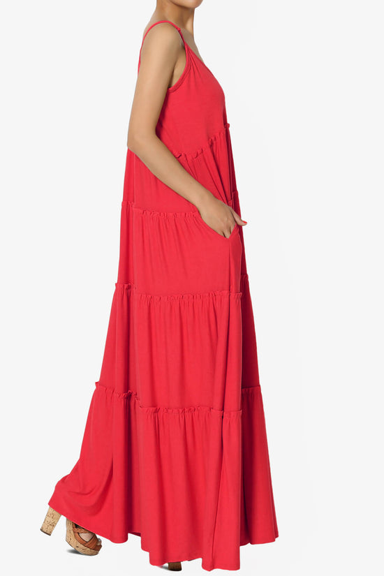 Bennet Ruffle Tiered Pocket Cami Maxi Dress RED_4