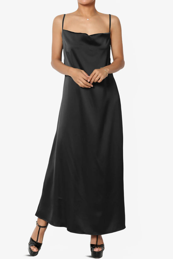 Berkleigh Cowl Neck Satin Slip Long Dress BLACK_1