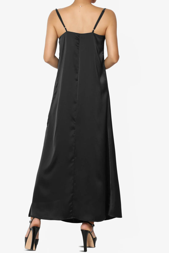 Berkleigh Cowl Neck Satin Slip Long Dress BLACK_2