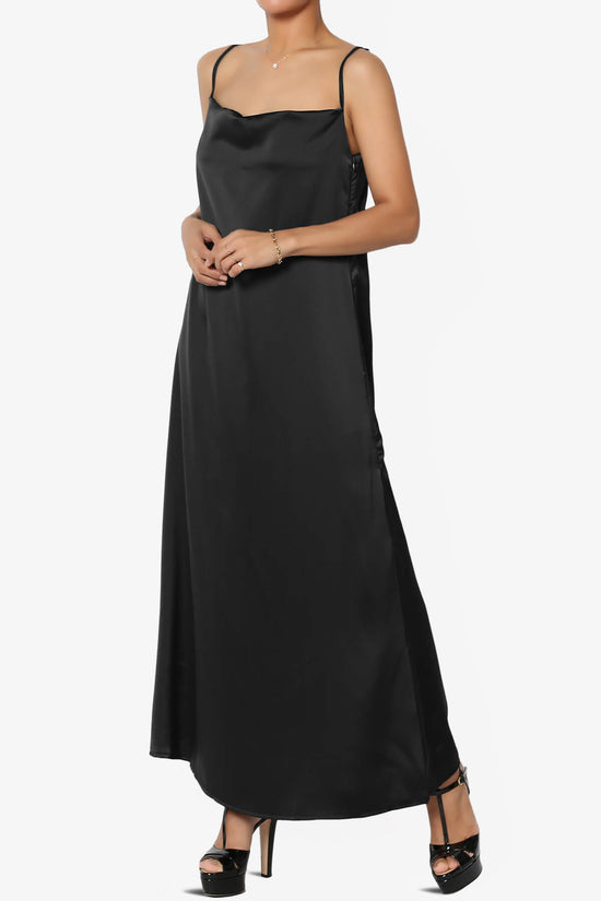 Berkleigh Cowl Neck Satin Slip Long Dress BLACK_3