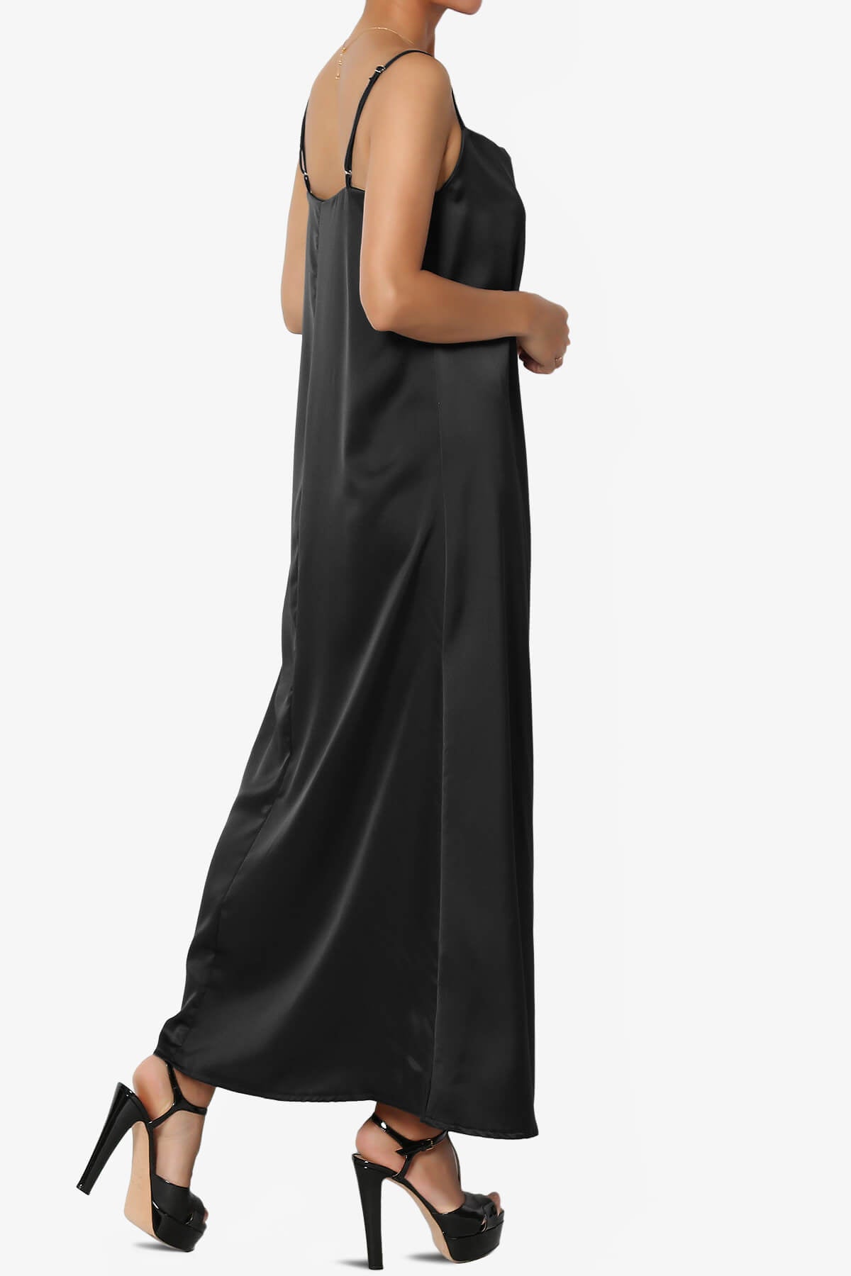 Berkleigh Cowl Neck Satin Slip Long Dress BLACK_4