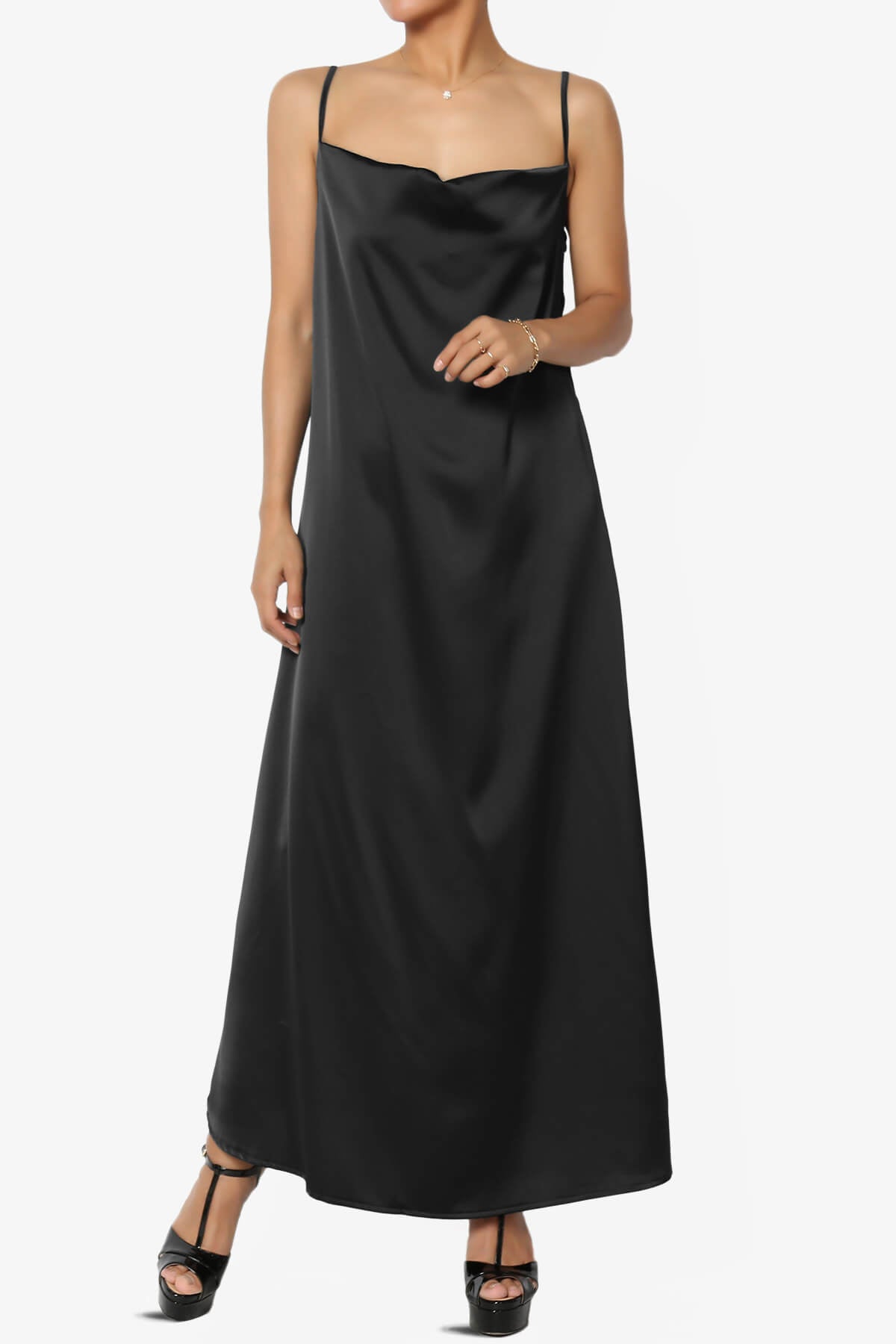 Berkleigh Cowl Neck Satin Slip Long Dress BLACK_6
