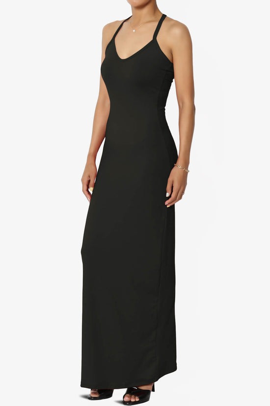 Load image into Gallery viewer, Berlin Stretch Silky Knit Cami Maxi Dress BLACK_3
