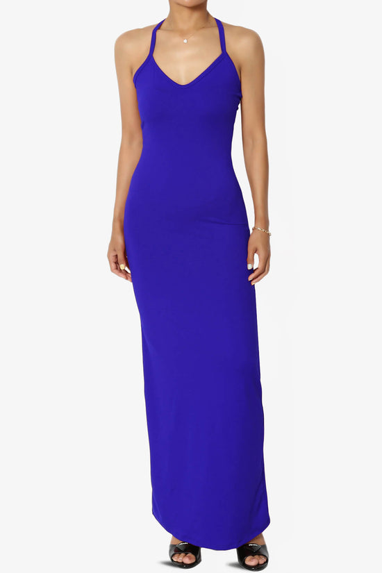 Load image into Gallery viewer, Berlin Stretch Silky Knit Cami Maxi Dress BRIGHT BLUE_1
