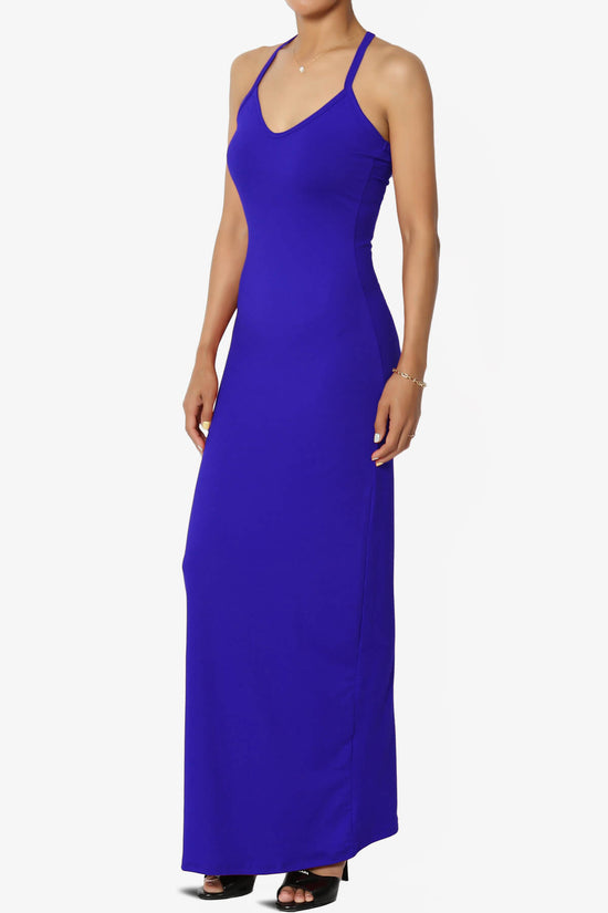 Load image into Gallery viewer, Berlin Stretch Silky Knit Cami Maxi Dress BRIGHT BLUE_3
