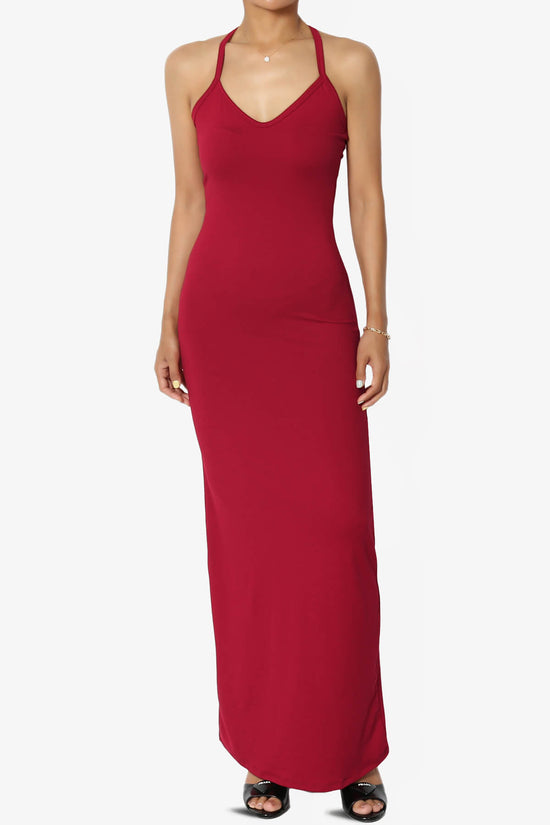 Load image into Gallery viewer, Berlin Stretch Silky Knit Cami Maxi Dress BURGUNDY_1
