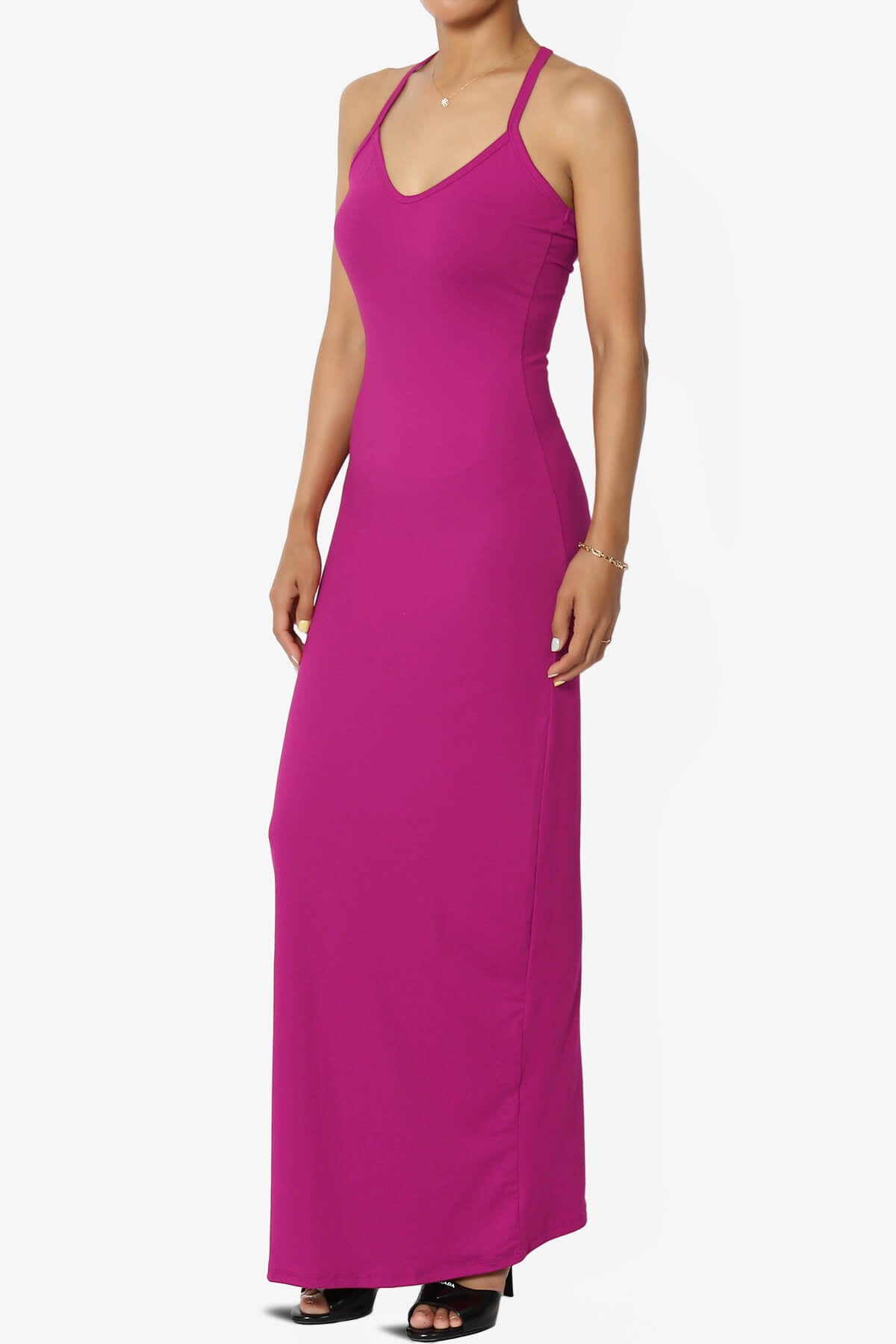 Load image into Gallery viewer, Berlin Stretch Silky Knit Cami Maxi Dress MAGENTA_3
