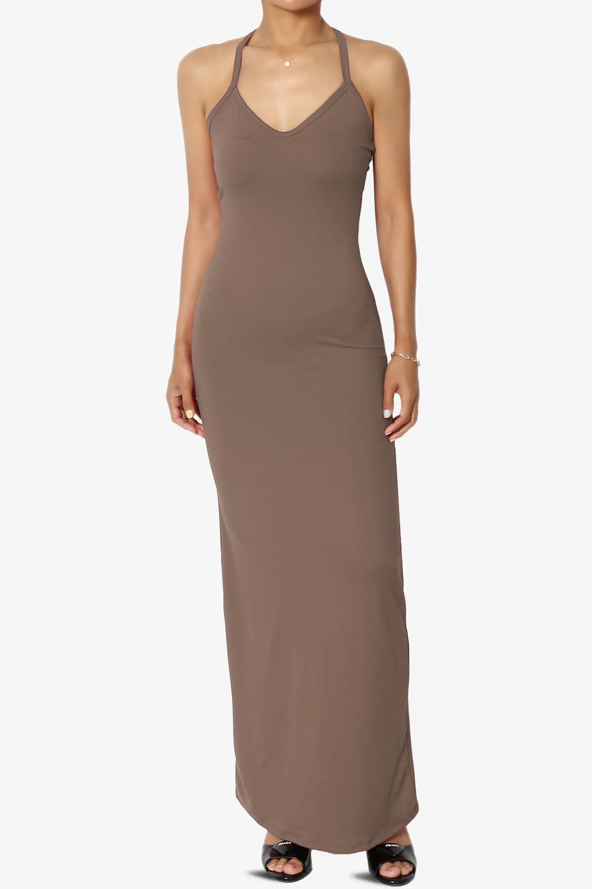 Load image into Gallery viewer, Berlin Stretch Silky Knit Cami Maxi Dress MOCHA_1
