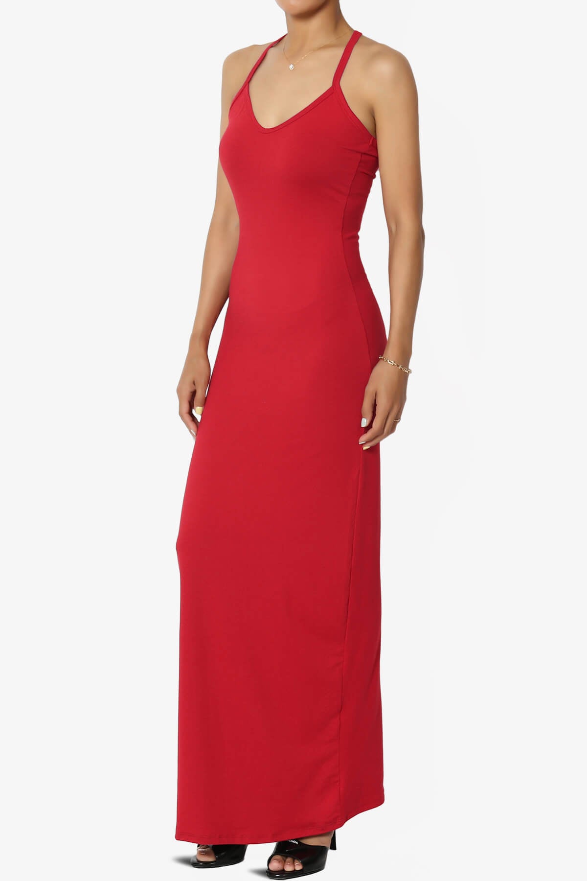Load image into Gallery viewer, Berlin Stretch Silky Knit Cami Maxi Dress RED_3
