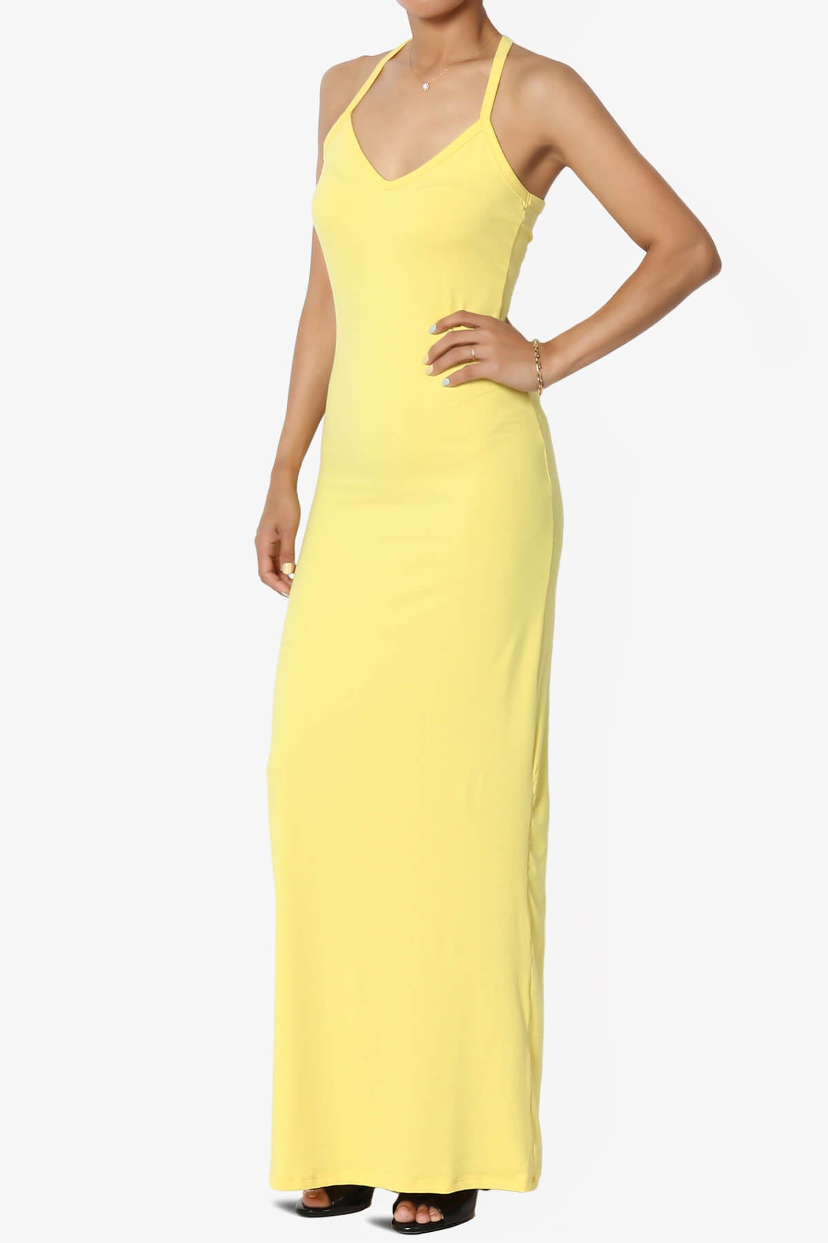 Load image into Gallery viewer, Berlin Stretch Silky Knit Cami Maxi Dress YELLOW_3
