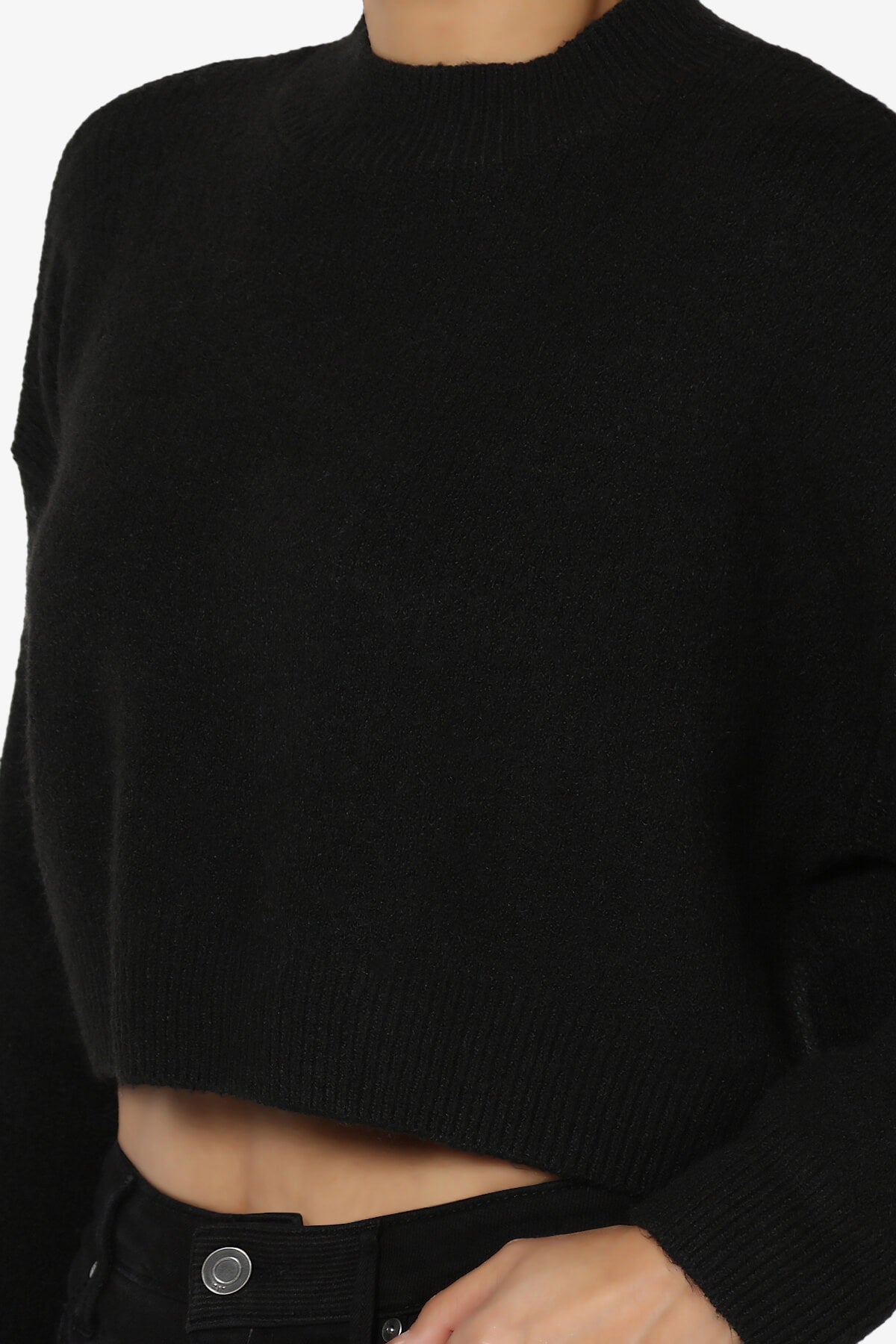 Bigmona Long Sleeve Crop Knit Sweater BLACK_5