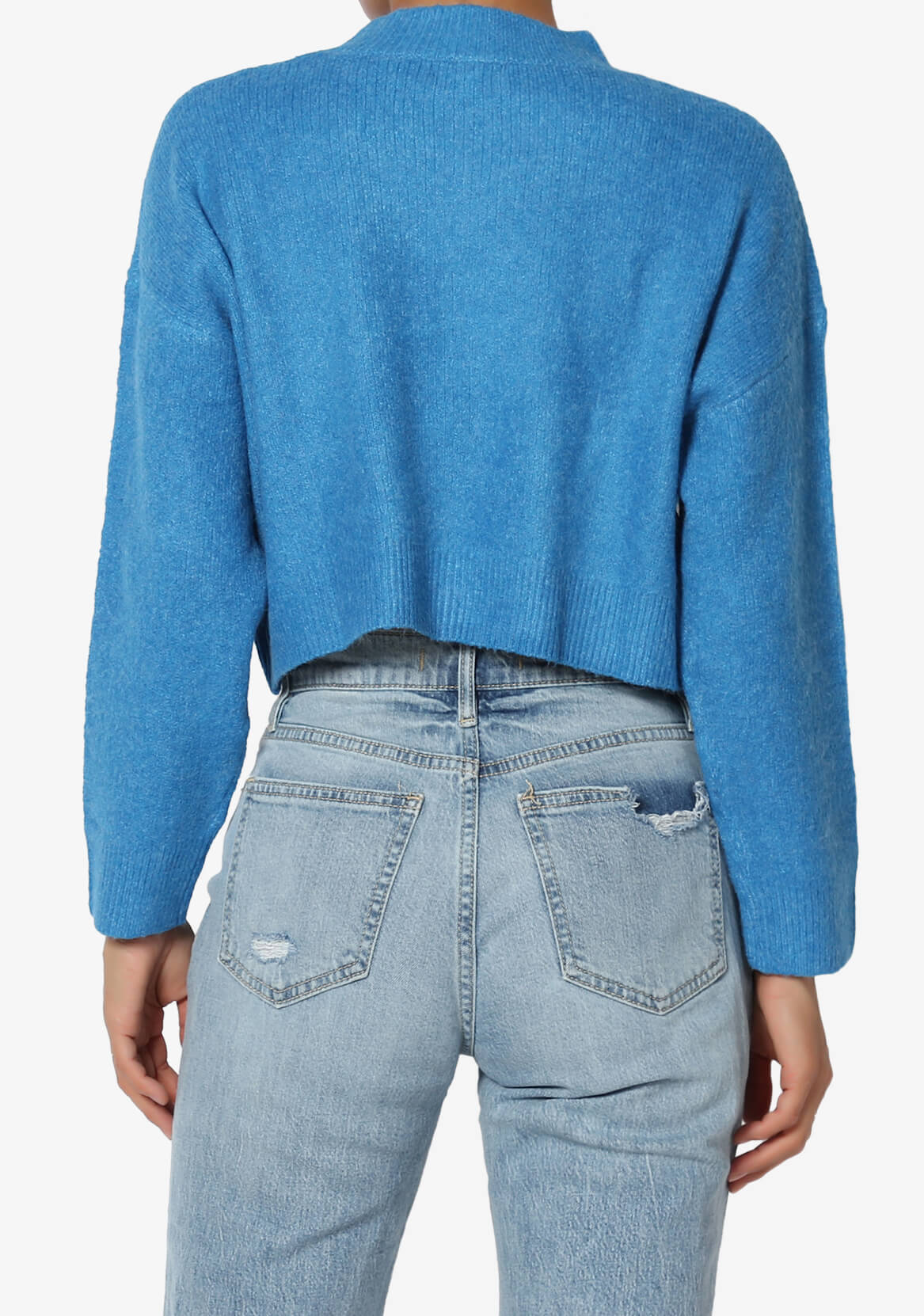 Bigmona Long Sleeve Crop Knit Sweater BLUE_2