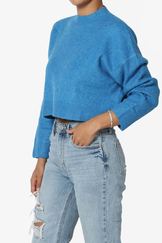 Bigmona Long Sleeve Crop Knit Sweater BLUE_3