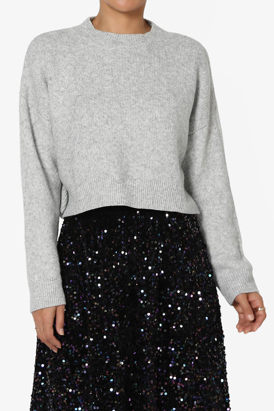 Load image into Gallery viewer, Bigmona Long Sleeve Crop Knit Sweater HEATHER GREY_1
