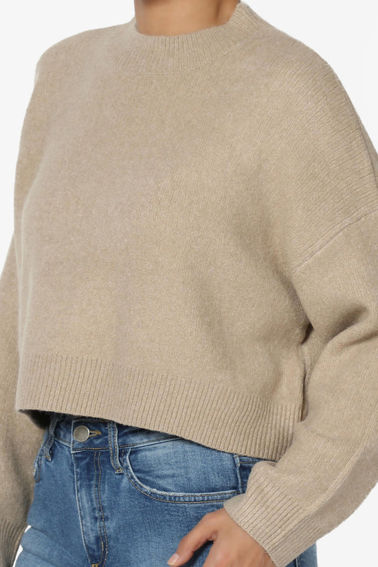 Bigmona Long Sleeve Crop Knit Sweater KHAKI_5